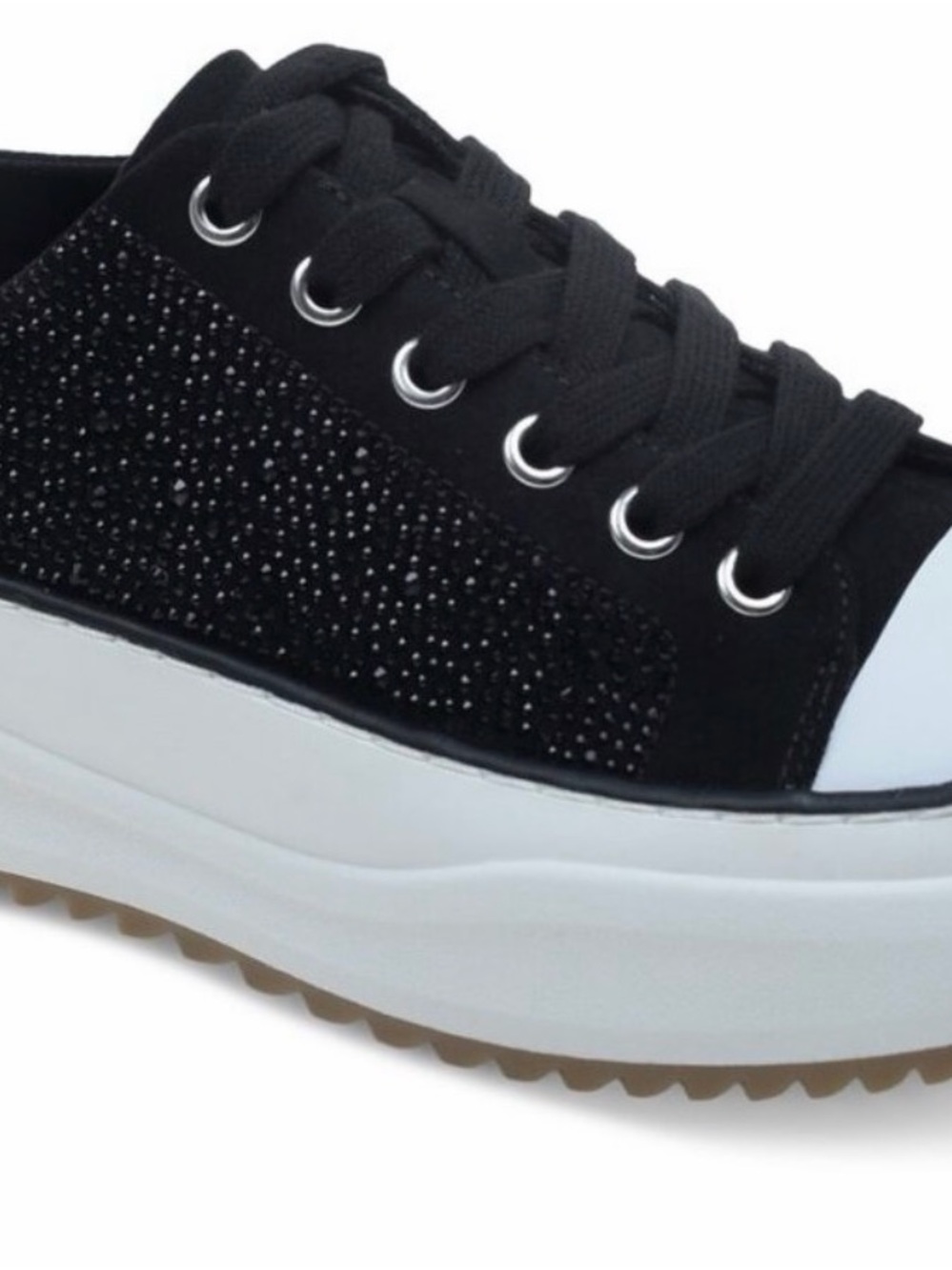 Wild Pair Black Rhinestone Platform Lace-Up Sneaker